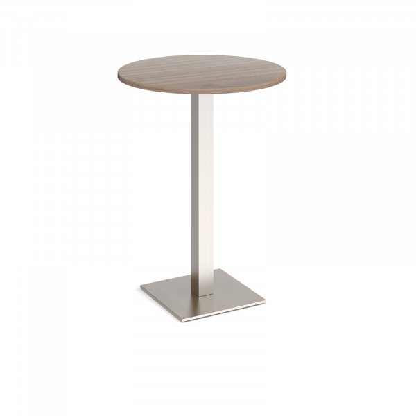 Circular Poseur Table | 800 x 800mm | 1100mm High | Barcelona Walnut | Square Brushed Steel Base | Brescia