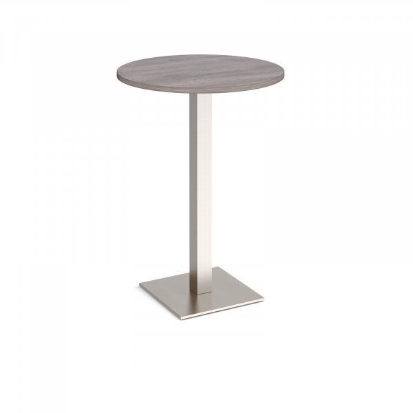 Circular Poseur Table | 800 x 800mm | 1100mm High | Grey Oak | Square Brushed Steel Base | Brescia