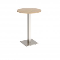 Circular Poseur Table | 800 x 800mm | 1100mm High | Kendal Oak | Square Brushed Steel Base | Brescia