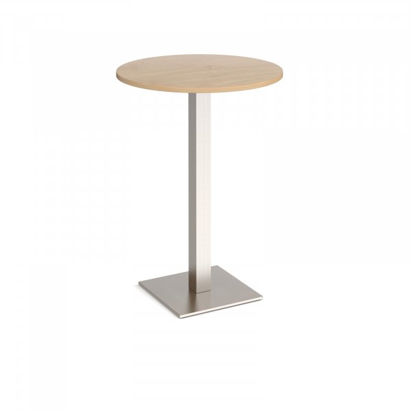 Circular Poseur Table | 800 x 800mm | 1100mm High | Kendal Oak | Square Brushed Steel Base | Brescia