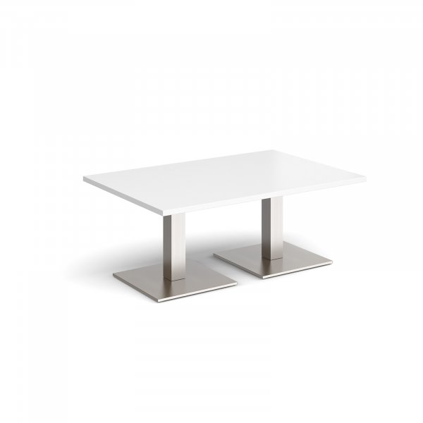 Rectangular Coffee Table | 1200 x 800mm | 490mm High | White | Square Brushed Steel Bases | Brescia