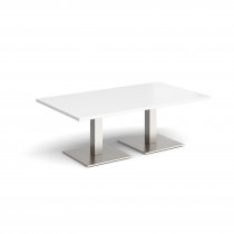 Rectangular Coffee Table | 1400 x 800mm | 490mm High | White | Square Brushed Steel Bases | Brescia