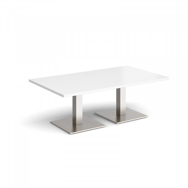 Rectangular Coffee Table | 1400 x 800mm | 490mm High | White | Square Brushed Steel Bases | Brescia