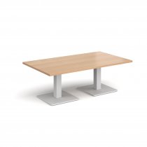 Rectangular Coffee Table | 1400 x 800mm | 490mm High | Beech | Square White Steel Bases | Brescia