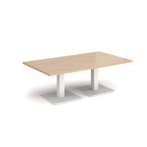 Rectangular Coffee Table | 1400 x 800mm | 490mm High | Kendal Oak | Square White Steel Bases | Brescia