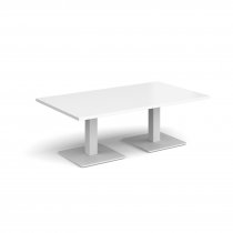 Rectangular Coffee Table | 1400 x 800mm | 490mm High | White | Square White Steel Bases | Brescia