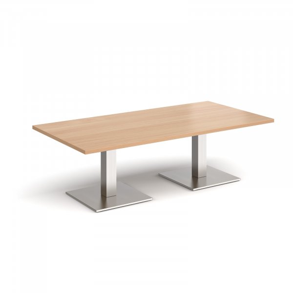 Rectangular Coffee Table | 1600 x 800mm | 490mm High | Beech | Square Brushed Steel Bases | Brescia