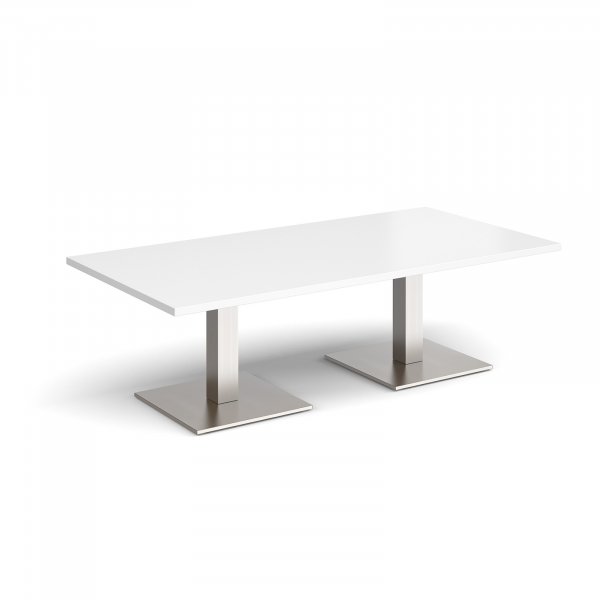 Rectangular Coffee Table | 1600 x 800mm | 490mm High | White | Square Brushed Steel Bases | Brescia