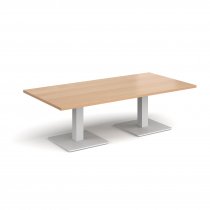 Rectangular Coffee Table | 1600 x 800mm | 490mm High | Beech | Square White Steel Bases | Brescia