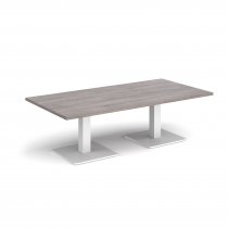 Rectangular Coffee Table | 1600 x 800mm | 490mm High | Grey Oak | Square White Steel Bases | Brescia