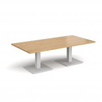 Rectangular Coffee Table | 1600 x 800mm | 490mm High | Oak | Square White Steel Bases | Brescia