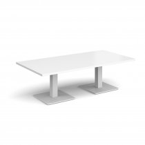 Rectangular Coffee Table | 1600 x 800mm | 490mm High | White | Square White Steel Bases | Brescia