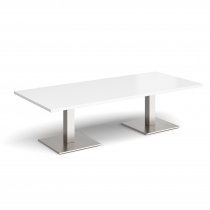 Rectangular Coffee Table | 1800 x 800mm | 490mm High | White | Square Brushed Steel Bases | Brescia