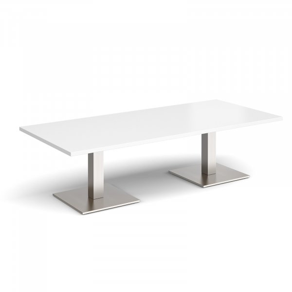 Rectangular Coffee Table | 1800 x 800mm | 490mm High | White | Square Brushed Steel Bases | Brescia