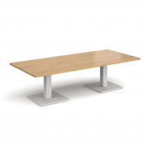 Rectangular Coffee Table | 1800 x 800mm | 490mm High | Oak | Square White Steel Bases | Brescia