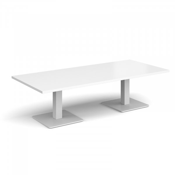 Rectangular Coffee Table | 1800 x 800mm | 490mm High | White | Square White Steel Bases | Brescia