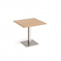 Square Café Table | 800 x 800mm | 725mm High | Beech | Square Brushed Steel Base | Brescia