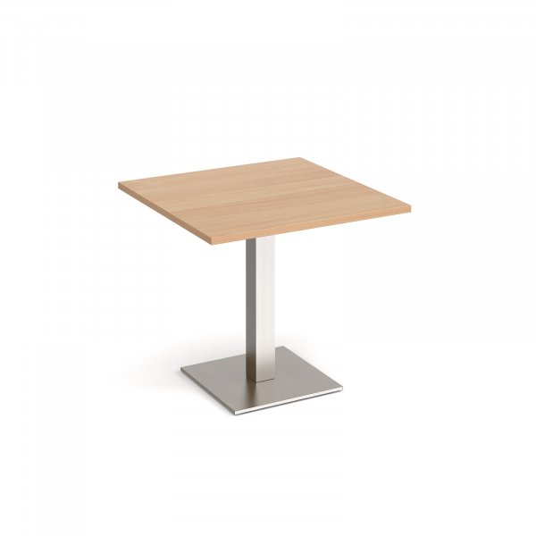 Square Café Table | 800 x 800mm | 725mm High | Beech | Square Brushed Steel Base | Brescia