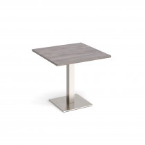 Square Café Table | 800 x 800mm | 725mm High | Grey Oak | Square Brushed Steel Base | Brescia