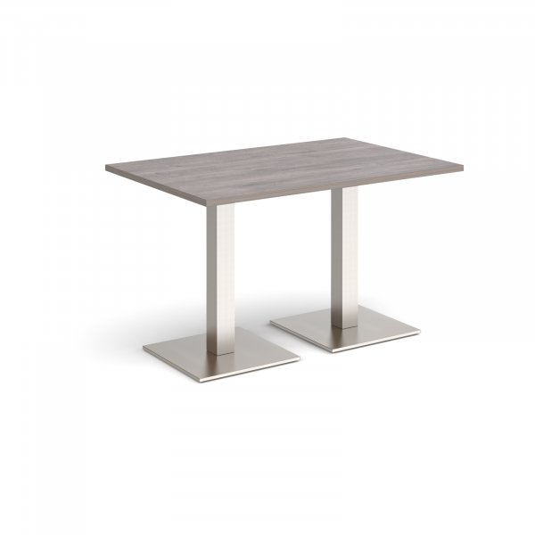 Rectangular Café Table | 1200 x 800mm | 725mm High | Grey Oak | Square Brushed Steel Bases | Brescia