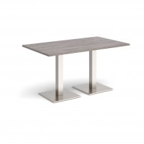 Rectangular Café Table | 1400 x 800mm | 725mm High | Grey Oak | Square Brushed Steel Bases | Brescia