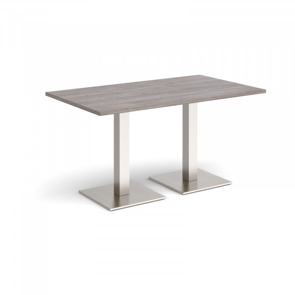 Rectangular Café Table | 1400 x 800mm | 725mm High | Grey Oak | Square Brushed Steel Bases | Brescia