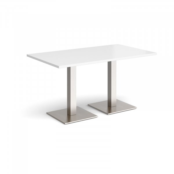 Rectangular Café Table | 1400 x 800mm | 725mm High | White | Square Brushed Steel Bases | Brescia