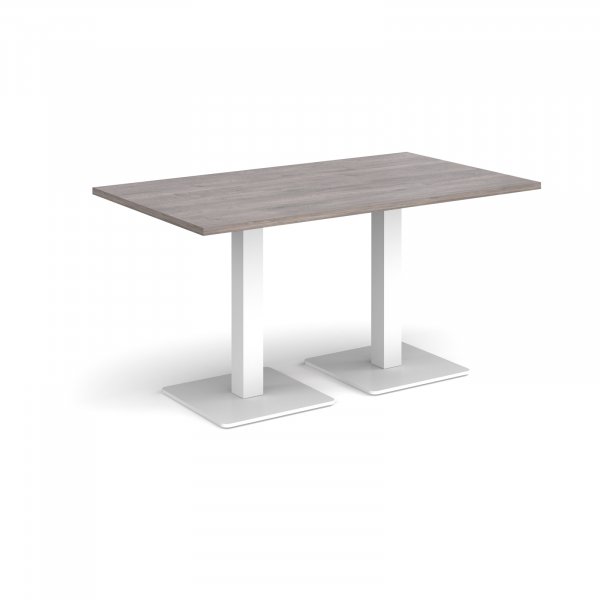 Rectangular Café Table | 1400 x 800mm | 725mm High | Grey Oak | Square White Steel Bases | Brescia