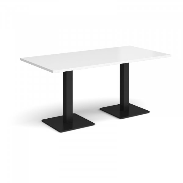 Rectangular Café Table | 1600 x 800mm | 725mm High | White | Square Black Steel Bases | Brescia