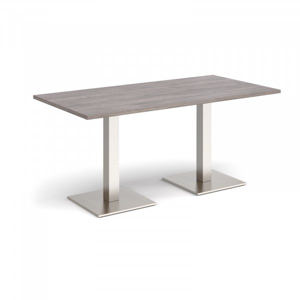 Rectangular Café Table | 1600 x 800mm | 725mm High | Grey Oak | Square Brushed Steel Bases | Brescia