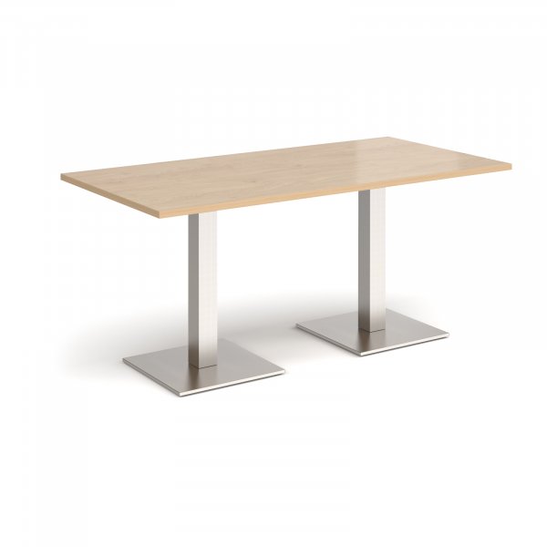 Rectangular Café Table | 1600 x 800mm | 725mm High | Kendal Oak | Square Brushed Steel Bases | Brescia