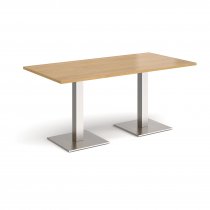 Rectangular Café Table | 1600 x 800mm | 725mm High | Oak | Square Brushed Steel Bases | Brescia