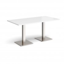 Rectangular Café Table | 1600 x 800mm | 725mm High | White | Square Brushed Steel Bases | Brescia