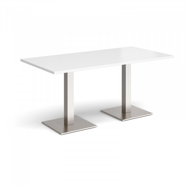 Rectangular Café Table | 1600 x 800mm | 725mm High | White | Square Brushed Steel Bases | Brescia