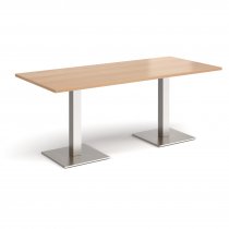 Rectangular Café Table | 1800 x 800mm | 725mm High | Beech | Square Brushed Steel Bases | Brescia