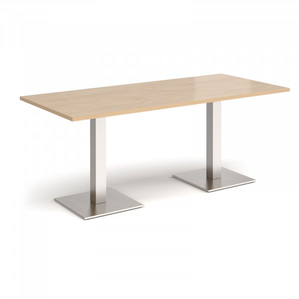 Rectangular Café Table | 1800 x 800mm | 725mm High | Kendal Oak | Square Brushed Steel Bases | Brescia