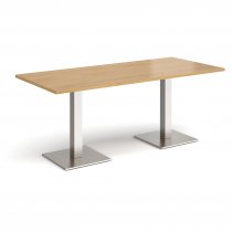 Rectangular Café Table | 1800 x 800mm | 725mm High | Oak | Square Brushed Steel Bases | Brescia