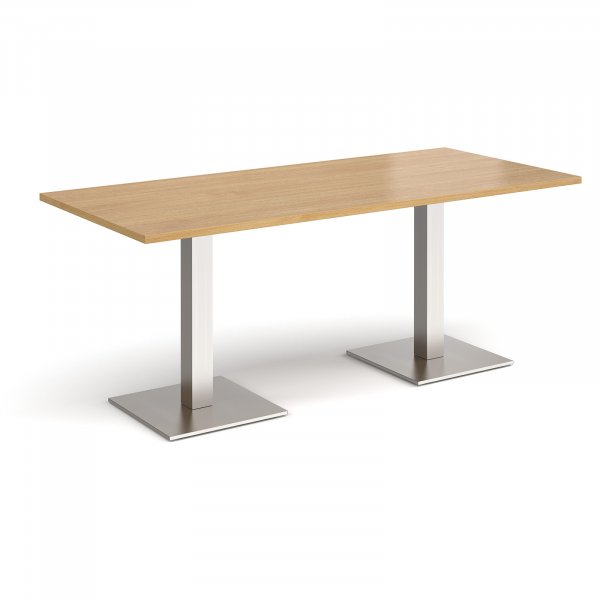 Rectangular Café Table | 1800 x 800mm | 725mm High | Oak | Square Brushed Steel Bases | Brescia