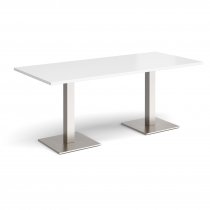 Rectangular Café Table | 1800 x 800mm | 725mm High | White | Square Brushed Steel Bases | Brescia