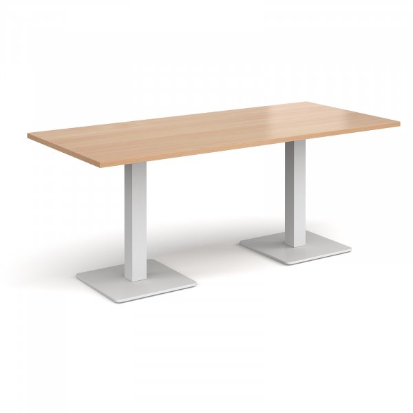 Rectangular Café Table | 1800 x 800mm | 725mm High | Beech | Square White Steel Bases | Brescia