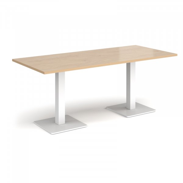 Rectangular Café Table | 1800 x 800mm | 725mm High | Kendal Oak | Square White Steel Bases | Brescia