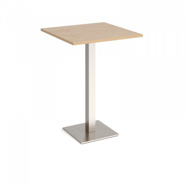 Square Poseur Table | 800 x 800mm | 1100mm High | Kendal Oak | Square Brushed Steel Base | Brescia