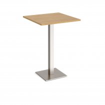 Square Poseur Table | 800 x 800mm | 1100mm High | Oak | Square Brushed Steel Base | Brescia