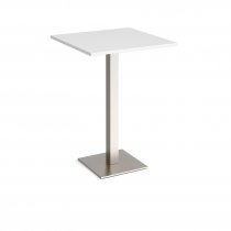 Square Poseur Table | 800 x 800mm | 1100mm High | White | Square Brushed Steel Base | Brescia