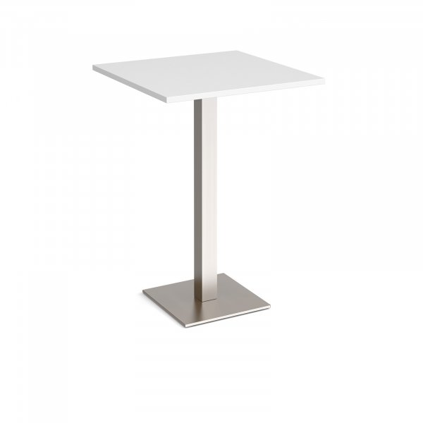 Square Poseur Table | 800 x 800mm | 1100mm High | White | Square Brushed Steel Base | Brescia