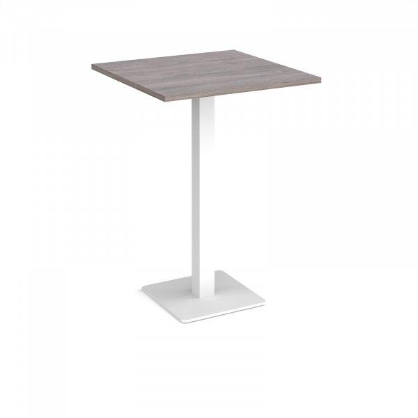 Square Poseur Table | 800 x 800mm | 1100mm High | Grey Oak | Square White Base | Brescia