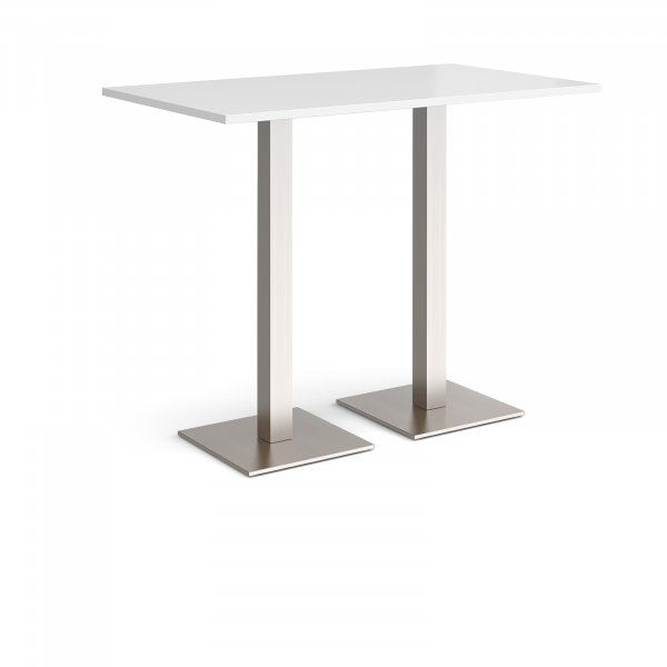 Rectangular Poseur Table | 1400 x 800mm | 1100mm High | White | Square Brushed Steel Bases | Brescia