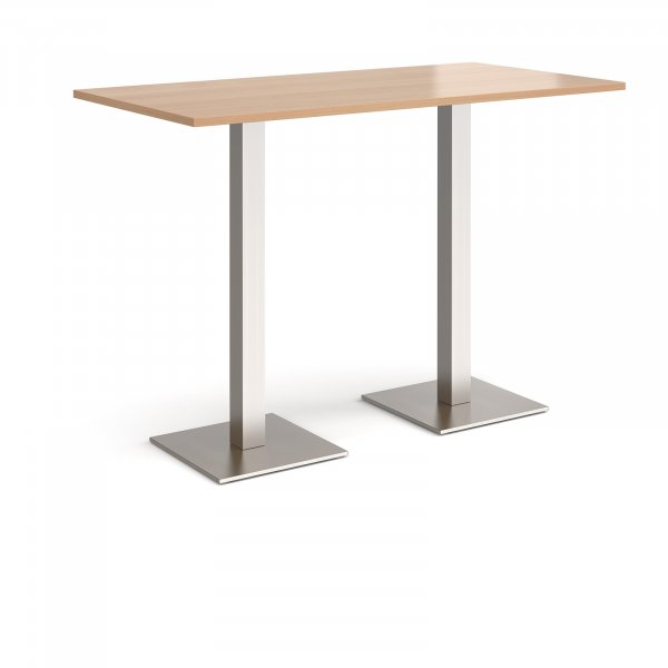 Rectangular Poseur Table | 1600 x 800mm | 1100mm High | Beech | Square Brushed Steel Bases | Brescia