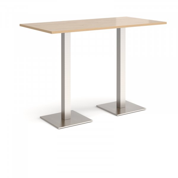 Rectangular Poseur Table | 1600 x 800mm | 1100mm High | Kendal Oak | Square Brushed Steel Bases | Brescia