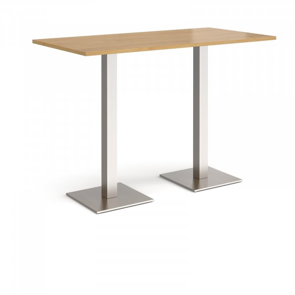 Rectangular Poseur Table | 1600 x 800mm | 1100mm High | Oak | Square Brushed Steel Bases | Brescia